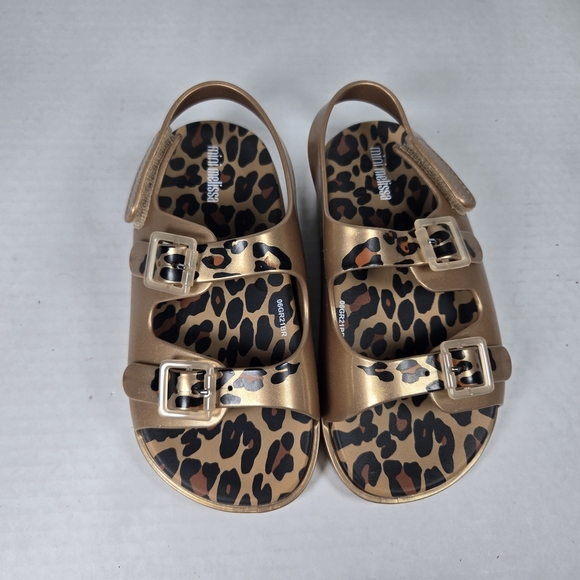 Mini Melissa Girls' Wide Leopard Gold Jelly Sandals Size Eu 28/29 US 11 Toddler - Picture 2 of 7
